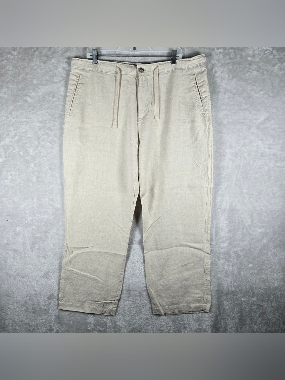 Tasso Elba 100% Linen Casual Pants Mens Size 38x28 Beige Flat Front Drawsting